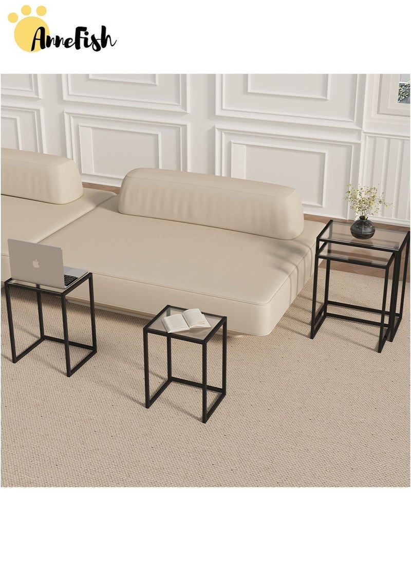 AnneFish 4Pcs C-Shaped Tempered Glass Coffee Table Set Sofa Side Nesting Table End Table For Home Living Room Bedroom Small Coffee Table Couch Table Metal Frame Easy Assembly - Image 3